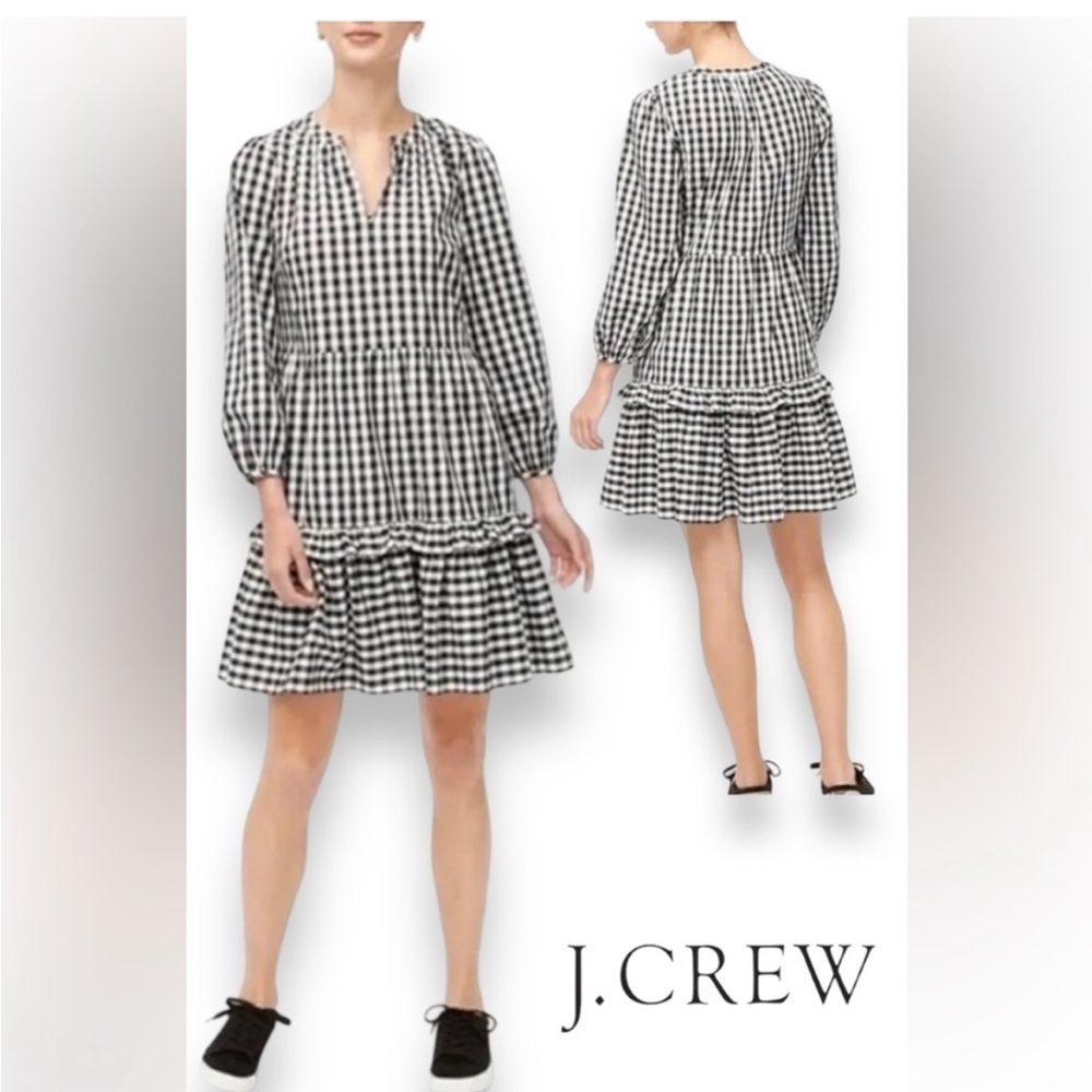 J. Crew Poplin Tiered Gingham Dress